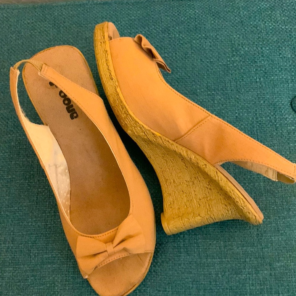 Beige wedge sandal cork heel